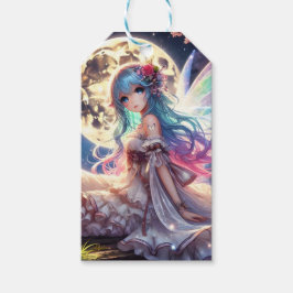 Étiquettes-cadeau Anime Girl Moon Fairy Princesse dans le jardin
