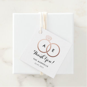 Étiquettes Cadeau Anneaux Rose or Mariage moderne Favoriser