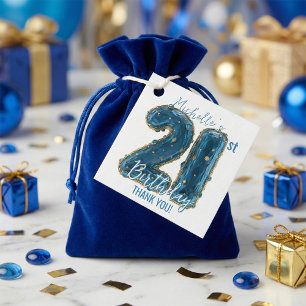 Étiquettes Cadeau Anniversaire 21 ans élégant bleu royal orné de pie