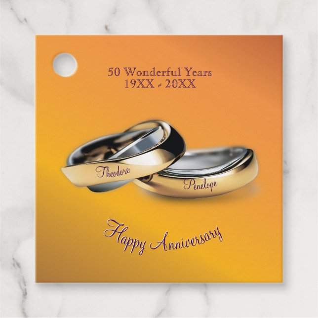 Étiquettes Cadeau Anniversaire 💛 50e ✨ des Anneaux de Mariage d'or (Devant)