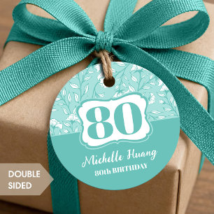 Étiquettes Cadeau Anniversaire Adulte Rond Floral Turquoise