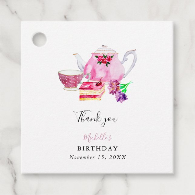 Étiquettes Cadeau Anniversaire Après-Midi Tea Party Script élégant r (Devant)
