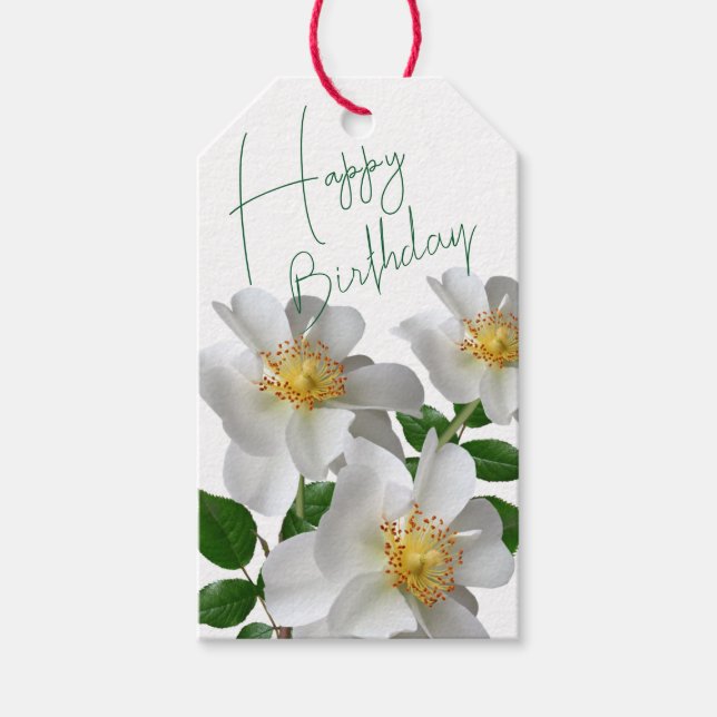 Étiquettes-cadeau Anniversaire avec fleur blanche (Devant)