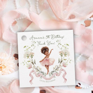 Étiquettes Cadeau Anniversaire Ballerine Aquarelle & Ruban Rose Fant