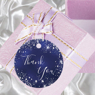 Étiquettes Cadeau Anniversaire bleu marine argent parties scintillan