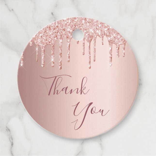Étiquettes Cadeau Anniversaire blush rose or parties scintillant gou (Devant)