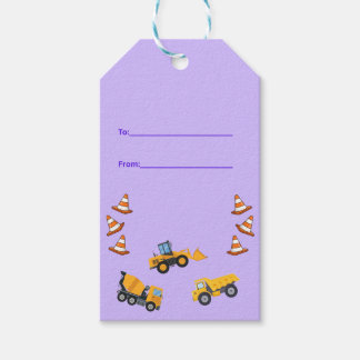 Étiquettes-cadeau Anniversaire Camion de Construction Amusant Violet
