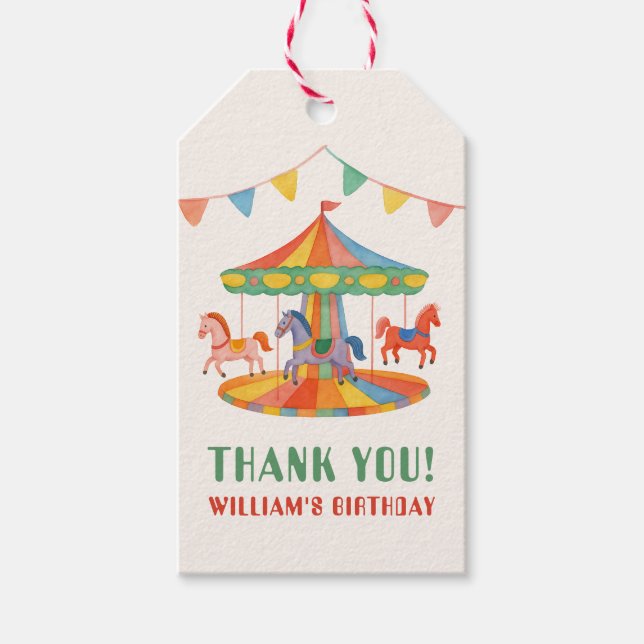 Étiquettes-cadeau Anniversaire Carrousel Adorable (Devant)