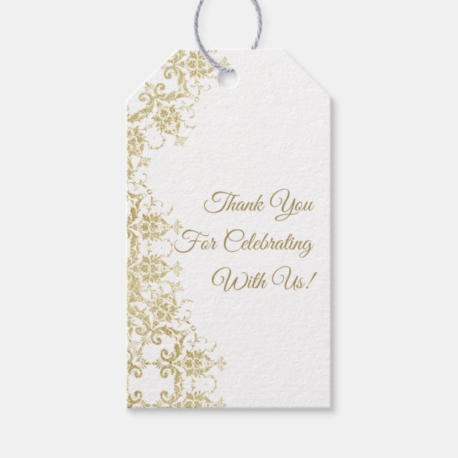 Étiquettes-cadeau Anniversaire Classy Gold Damask (Devant)