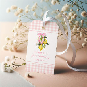 Étiquettes-cadeau Anniversaire coquette prépa à ruban rose et citron