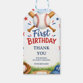 Étiquettes-cadeau Anniversaire de 1 an Baseball Aquarelle
