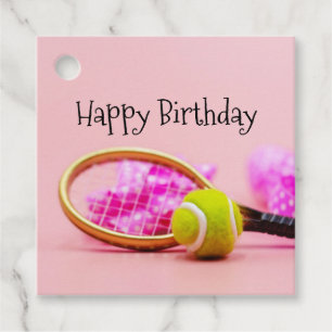 Étiquettes Cadeau anniversaire de balle de tennis avec racket annive