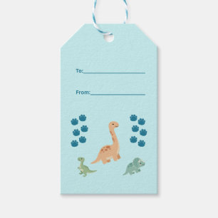 Étiquettes-cadeau Anniversaire de dinosaure mignon bleu clair