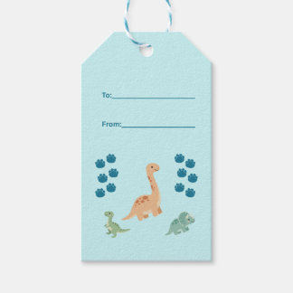 Étiquettes-cadeau Anniversaire de dinosaure mignon bleu clair