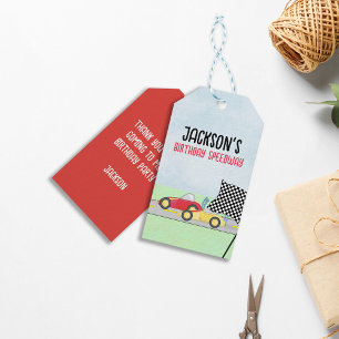 Étiquettes-cadeau Anniversaire de enfant Boy Cartoon Race Cars Cute 