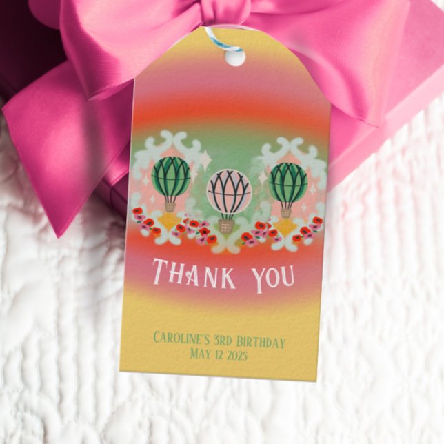 Étiquettes-cadeau Anniversaire de enfant de ballon à air chaud Emera (Créateur téléchargé)
