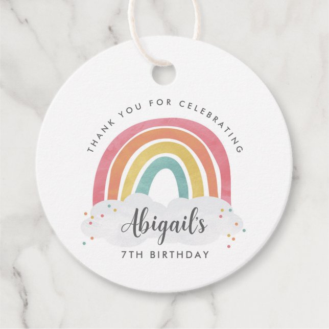 Étiquettes Cadeau Anniversaire de enfant de calligraphie arc-en-ciel (Devant)