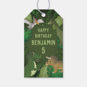 Étiquettes-cadeau Anniversaire de enfant Dinosaures Vert Avec Nom Et