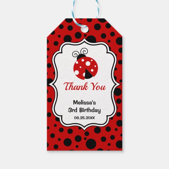 Étiquettes-cadeau Anniversaire de enfant Pois Red Black Ladybug Fram (Devant)
