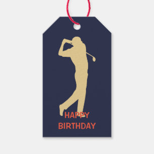 Étiquettes-cadeau Anniversaire de golfeur de silhouette d'or