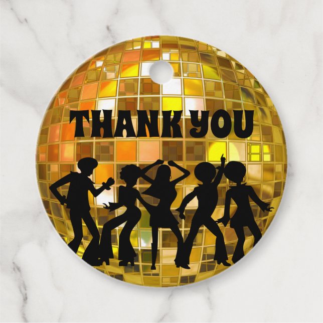 Étiquettes Cadeau Anniversaire de la disco des années 70 | Merci de  (Devant)