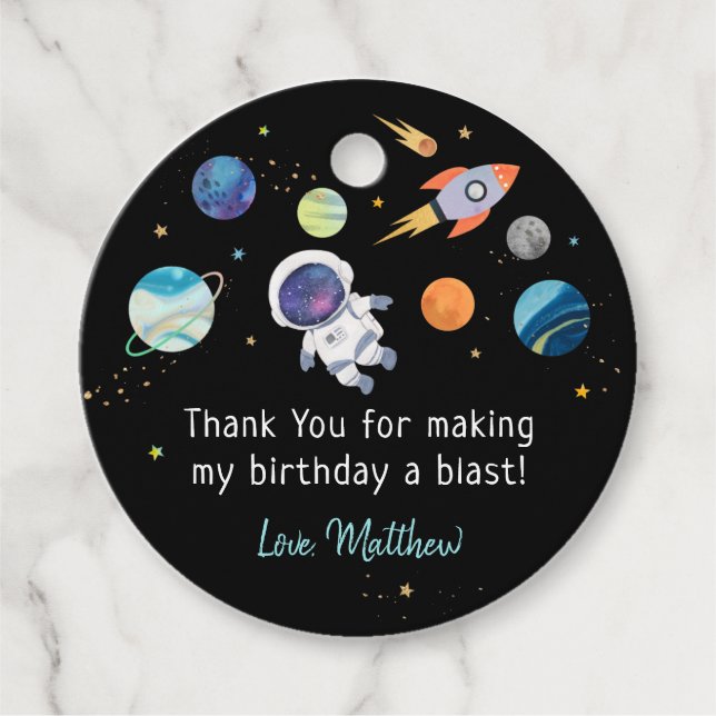 Étiquettes Cadeau Anniversaire de l'astronaute bleu (Devant)
