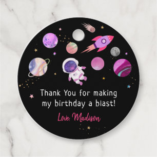 Étiquettes Cadeau Anniversaire de l'astronaute spatiale rose