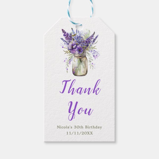 Étiquettes-cadeau Anniversaire de Lavender Mason Jar (Devant)