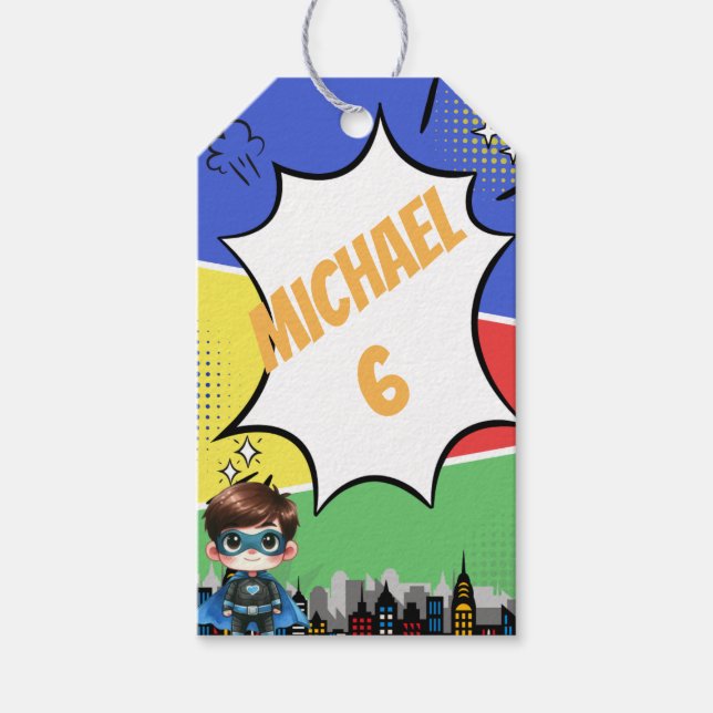 Étiquettes-cadeau Anniversaire de Superhero (Devant)