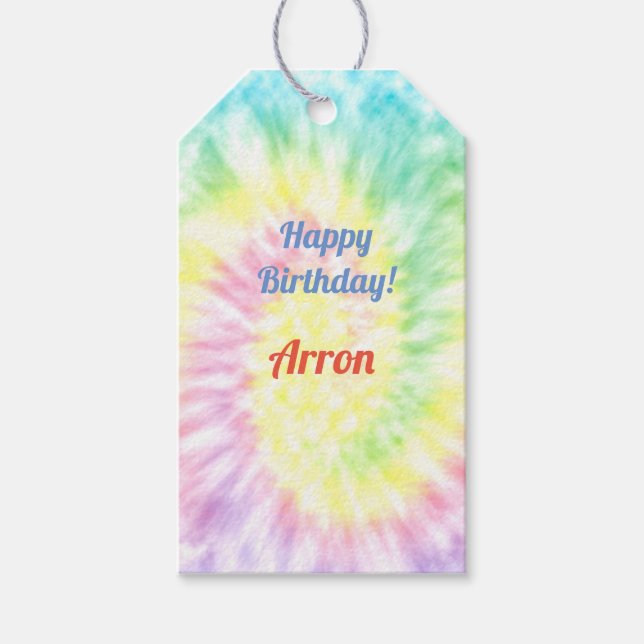 Étiquettes-cadeau Anniversaire de Tie Dye (Devant)