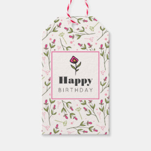 Étiquettes-cadeau Anniversaire des Fleurs sauvages roses et verts