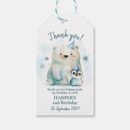 Étiquettes-cadeau Anniversaire d'hiver des ours pingouins et polaire