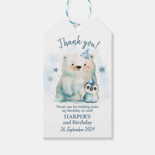 Étiquettes-cadeau Anniversaire d'hiver des ours pingouins et polaire