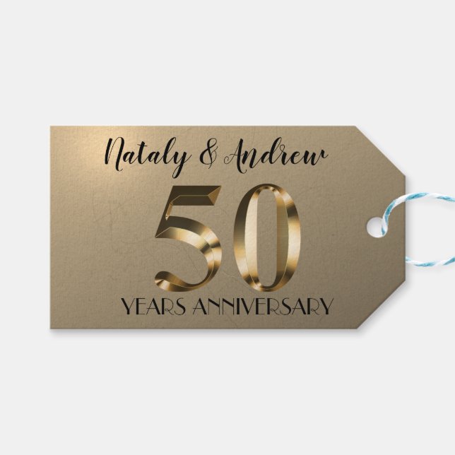 Étiquettes-cadeau Anniversaire du 50e Mariage d'or métallique (Devant (Horizontal))