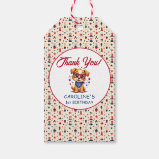 Étiquettes-cadeau Anniversaire du chiot patriotique pétard