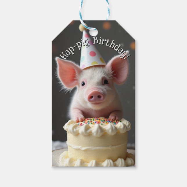 Étiquettes-cadeau Anniversaire du cochon de Hap (Devant)