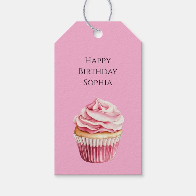 Étiquettes-cadeau Anniversaire du Cupcake rose (Devant)