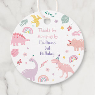 Étiquettes Cadeau Anniversaire du Dinosaure Boho Rose