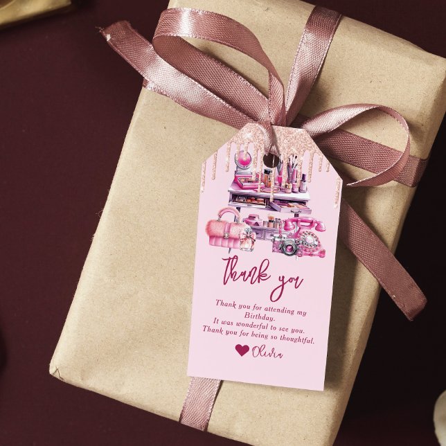 Étiquettes-cadeau Anniversaire du maquillage de glam personnalisé (Créateur téléchargé)