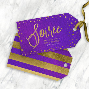 Étiquettes-cadeau Anniversaire du Mariage d'aquarelle pourpre étoilé