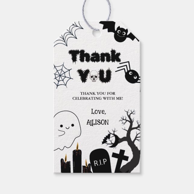 Étiquettes-cadeau Anniversaire du Merci Éffrayant d'Halloween (Devant)