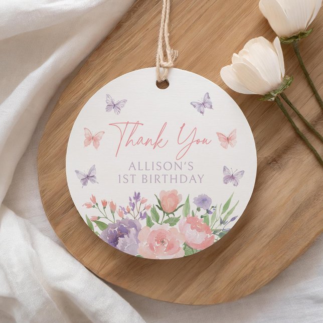 Étiquettes Cadeau Anniversaire du papillon floral rose et violet Pas (Créateur téléchargé)