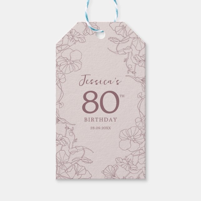 Étiquettes-cadeau Anniversaire Floral Rose Mauve (Devant)