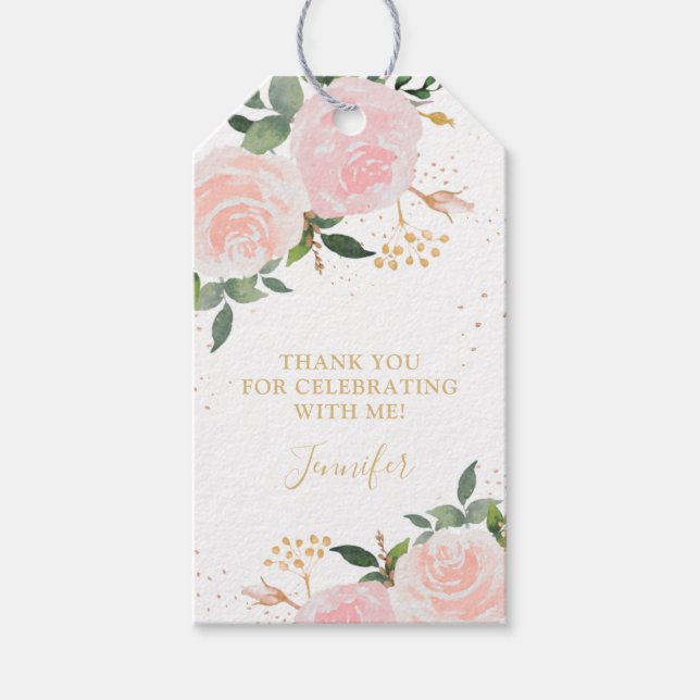 Étiquettes-cadeau Anniversaire Floral Rose Or (Devant)