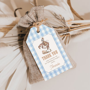 Étiquettes-cadeau Anniversaire Gingham de Premier Rodéo de Cow-boy