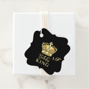 Étiquettes Cadeau Anniversaire King Gold Couronne Royal Monogramme L
