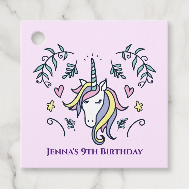 Étiquettes Cadeau Anniversaire magique de Unicorn (Devant)