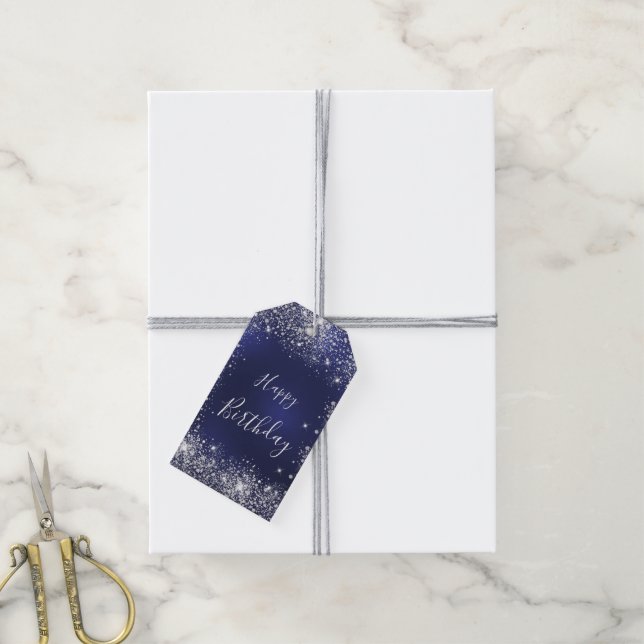Étiquettes-cadeau Anniversaire marine bleu argent nom de parties sci (Avec de la ficelle)
