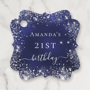 Étiquettes Cadeau Anniversaire marine bleu argent parties scintillan