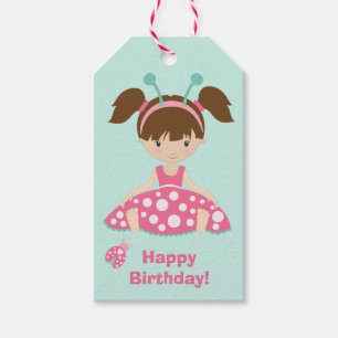 Étiquettes-cadeau Anniversaire mignon de filles de coccinelle